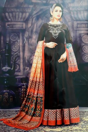 Chocolate brown gown with chiffon dupatta