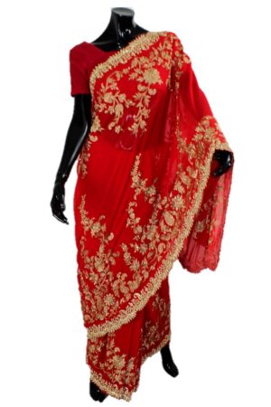 Red and gold georgette saree