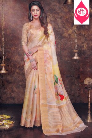 Floral cotton silk saree with 34″ blouse