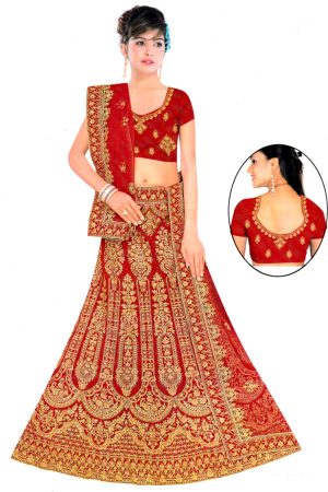 Red bridal velvet lehenga D2