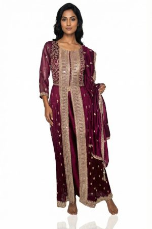 Wine raw silk punjabee