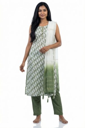 Cream & olive cotton punjabee