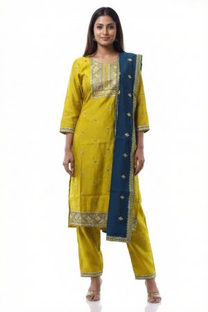 Mustard cotton silk punjabee