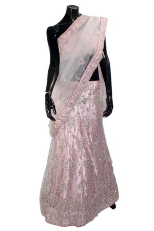 Lavender silk and net lengha