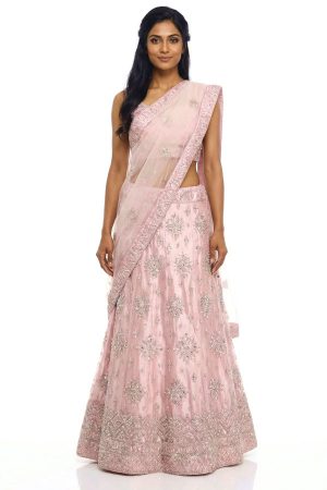 Lavender silk and net lengha