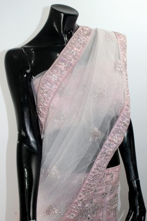 Lavender silk and net lengha