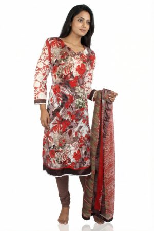 Red and brown crepe punjabee