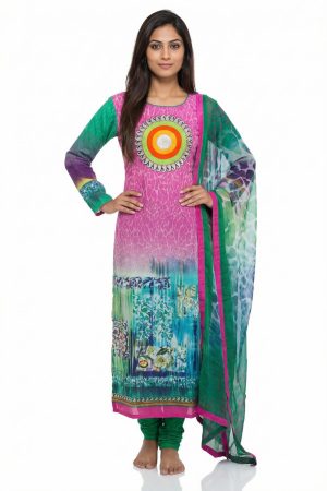 Pink and green crepe punjabee (L only)