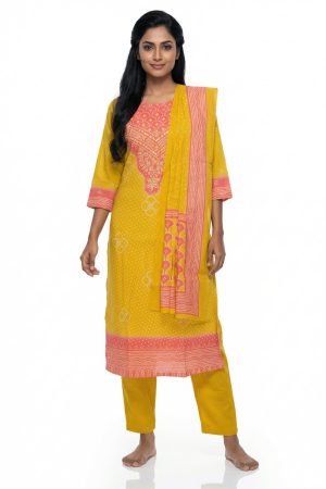 Mustard cotton printed punjabee