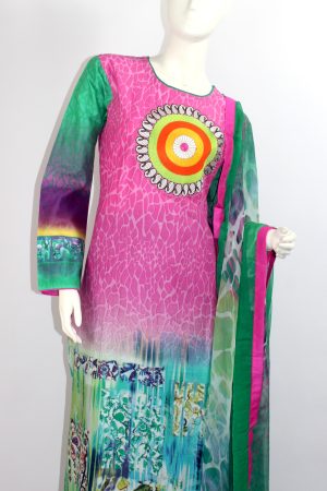 Pink and green crepe punjabee (L only)