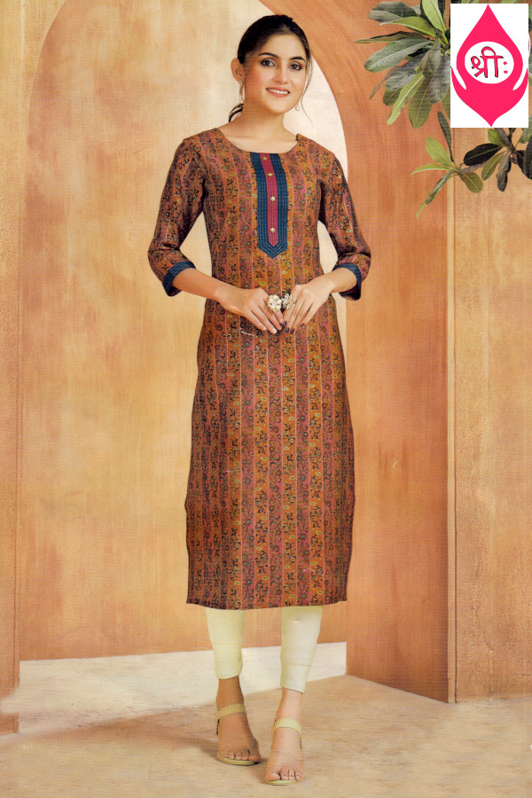 Light Orange Cotton Silk Straight Kurti