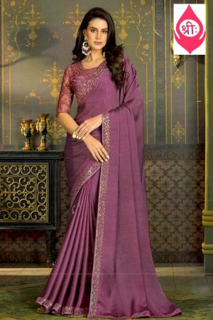 Violet silky saree