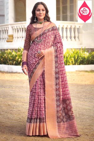 Magenta & gold cotton silk saree