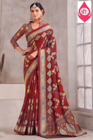 Maroon silky saree