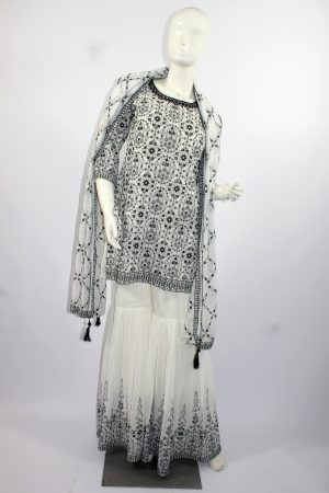Black & White georgette punjabee with plazzo pants
