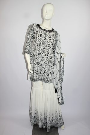 Black & White georgette punjabee with plazzo pants