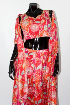 Orange and pink skirt with shrug jacket