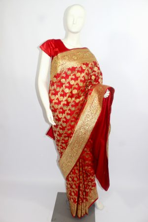 Red and gold satin silk bridal saree