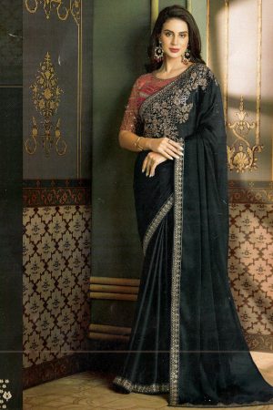 Black embroidered silky saree