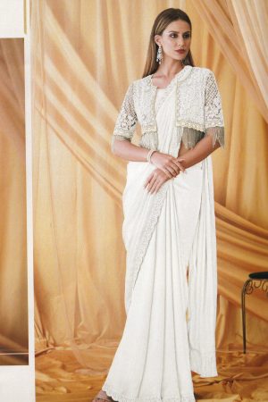 White saree with short waistcoat