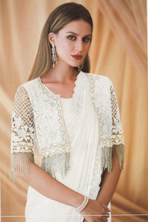 White saree with short waistcoat