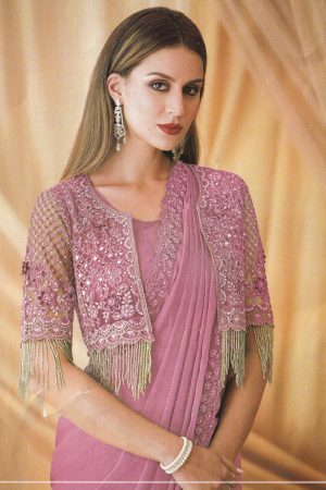 Lilac saree with short waistcoat