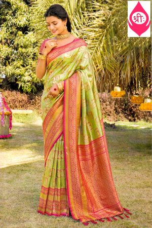 Pastel green art silk saree with stonework