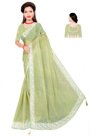 Mint green georgette saree