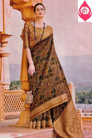 Ethnic small elephant print silky saree