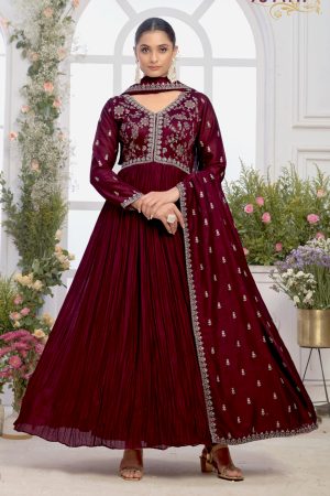 Magenta gown with dupatta