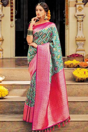 Teal patola silk saree