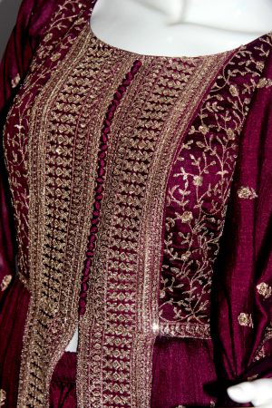 Wine raw silk punjabee