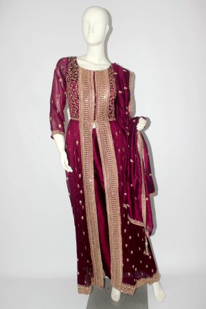 Wine raw silk punjabee