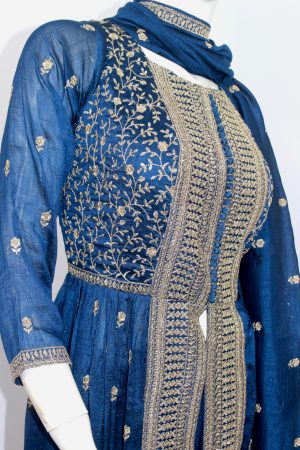 Blue raw silk punjabee (Size L only)