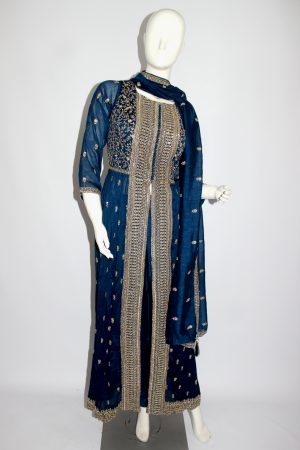 Blue raw silk punjabee (Size L only)