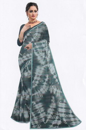 Olive chiffon embroidered saree