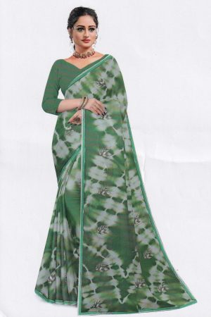 Green chiffon embroidered saree
