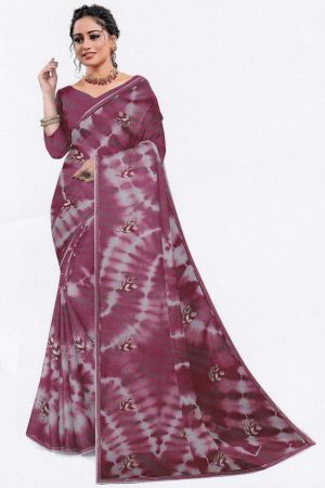 Mink chiffon embroidered saree