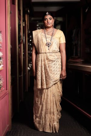 Gold silk saree with zari work