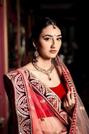 Maroon & pink embroidered bridal lengha