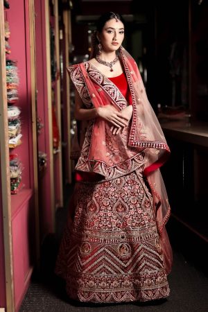 Maroon & pink embroidered bridal lengha