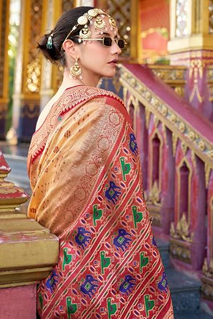 Beige patola cotton silk saree