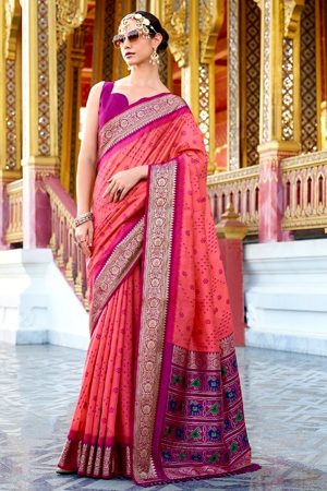 Rouge pink cotton silk patola saree