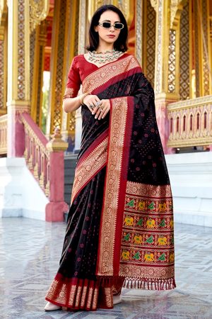 Black cotton silk patola saree