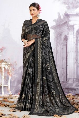 Black glass nylon saree