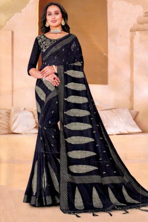 Navy raw silk saree