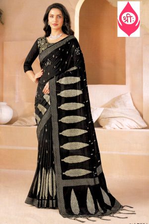 Black raw silk saree