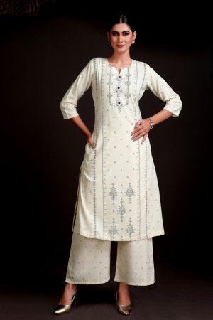 Cream linen kurti top & pants