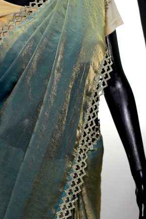 Aqua gold silky saree