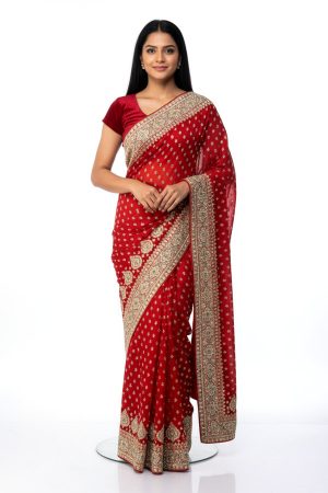 Red bridal satin silk saree
